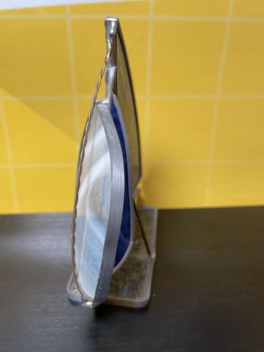Buntglas Segelboot Sonnenfänger blau 6" hoch schöner Zustand - Bild 2 von 7