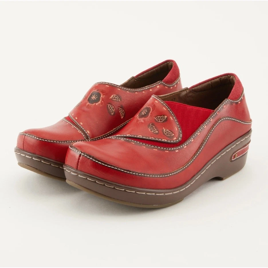 L'Artiste Burbank Zuecos Zapatos Confort Mujer 37 Rojo Cuero Sin Cordones Informales Boho Foto 2 de 4