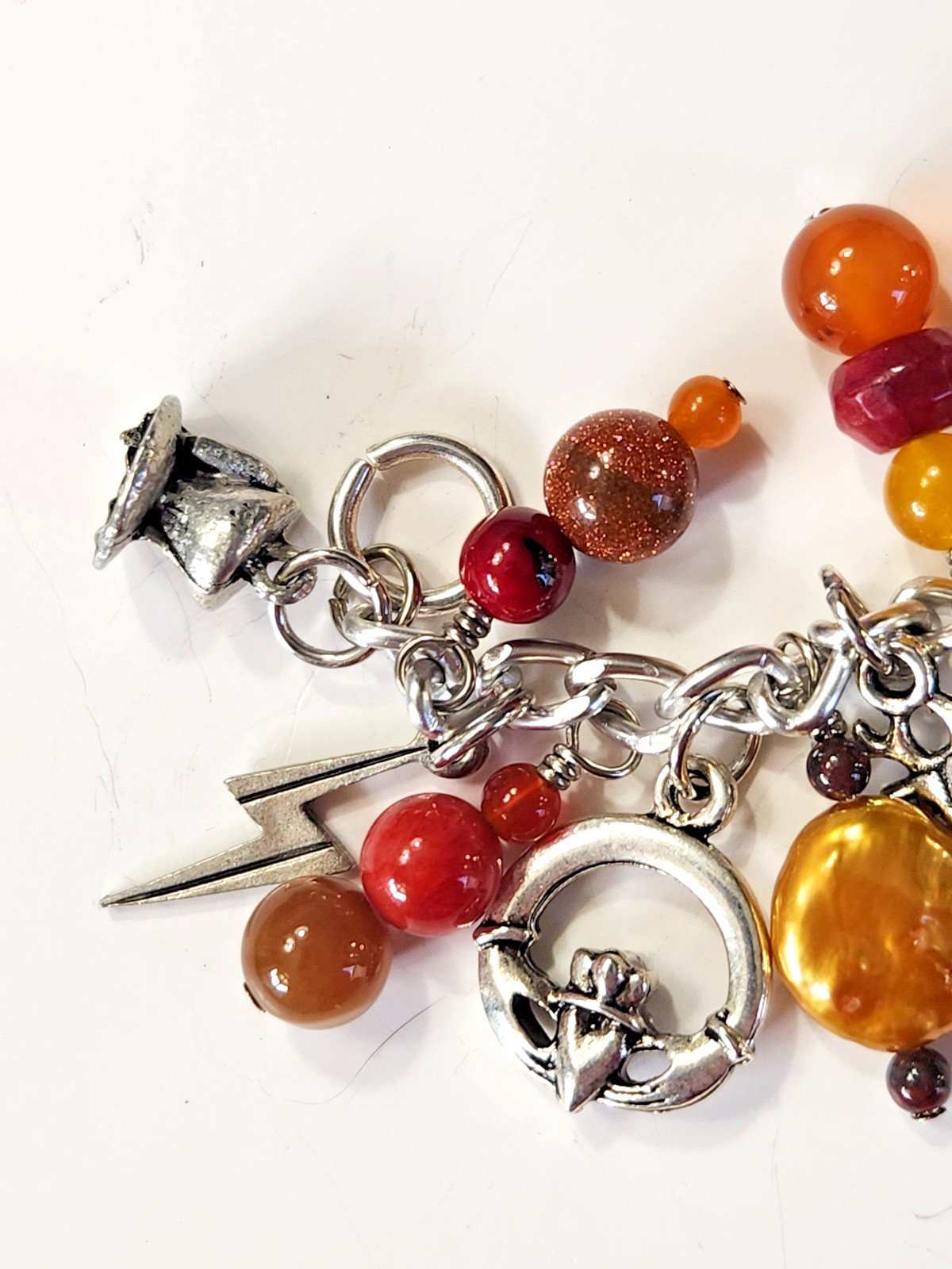 Silvertone Bracelet Multiple Dangle Charms Stone/… - image 2