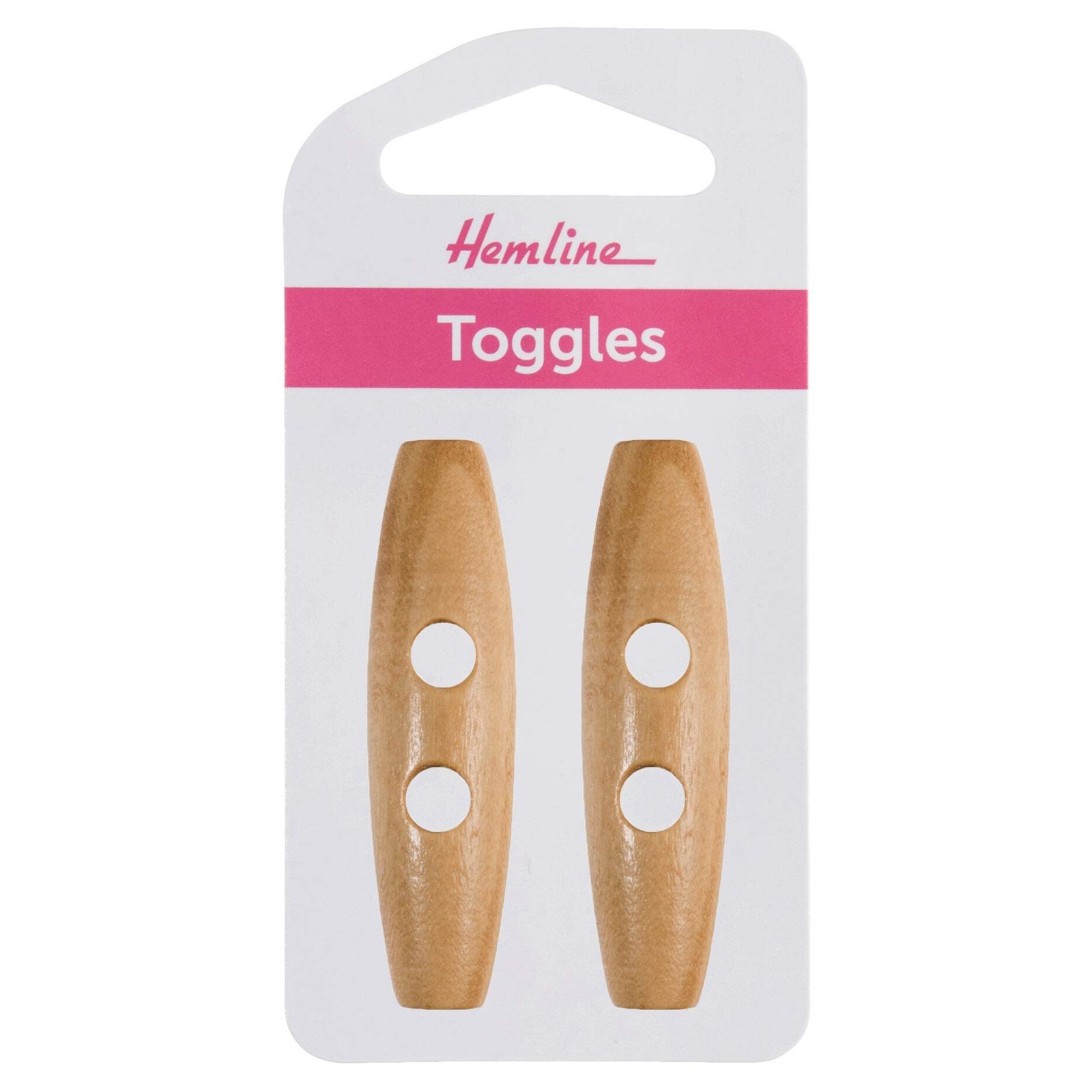 Hemline 50mm Wooden Toggle Buttons – Beige 2-Hole Fasteners, 2 Pack