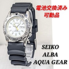 Alba AQUAGEAR Men's Watch C-05 Battery Replaced Used Waterproof Condition SA1006