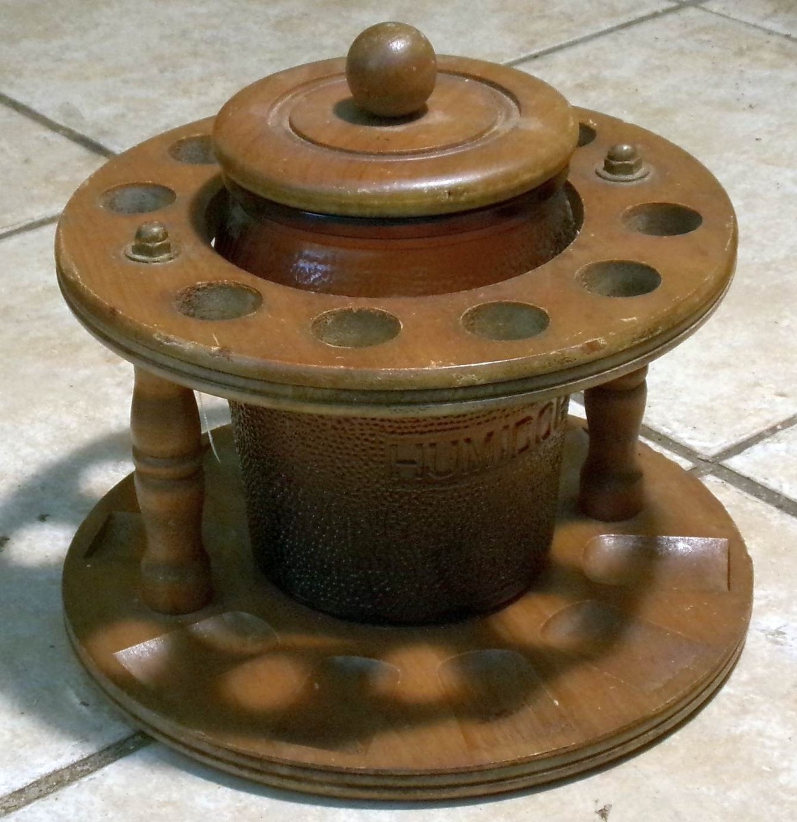 Vintage Dun-Rite Smoking Pipe Holder with Humidor Glass Tobacco Jar