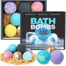 Bath Bombs for Men, 8 Pack Organic Bath Bombs Set with Natural Essential Oils