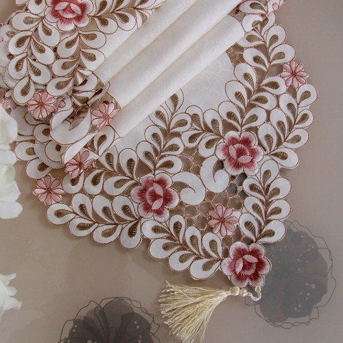 Embroidered Holiday Poinsettia Table Runner Cutwork Centre Piece Table Runner f2 - Picture 4 of 30