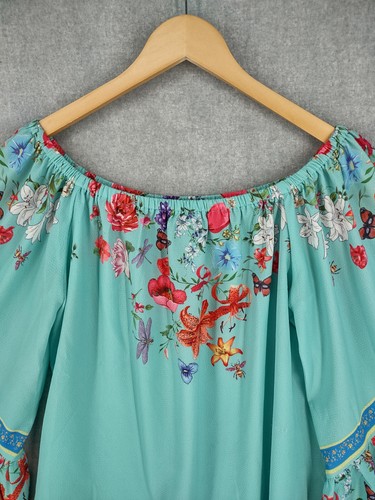 Umgee Off Shoulder Top Womens Large Floral Bell Sleeve Boho Festival Chic Flowy - Picture 3 of 21