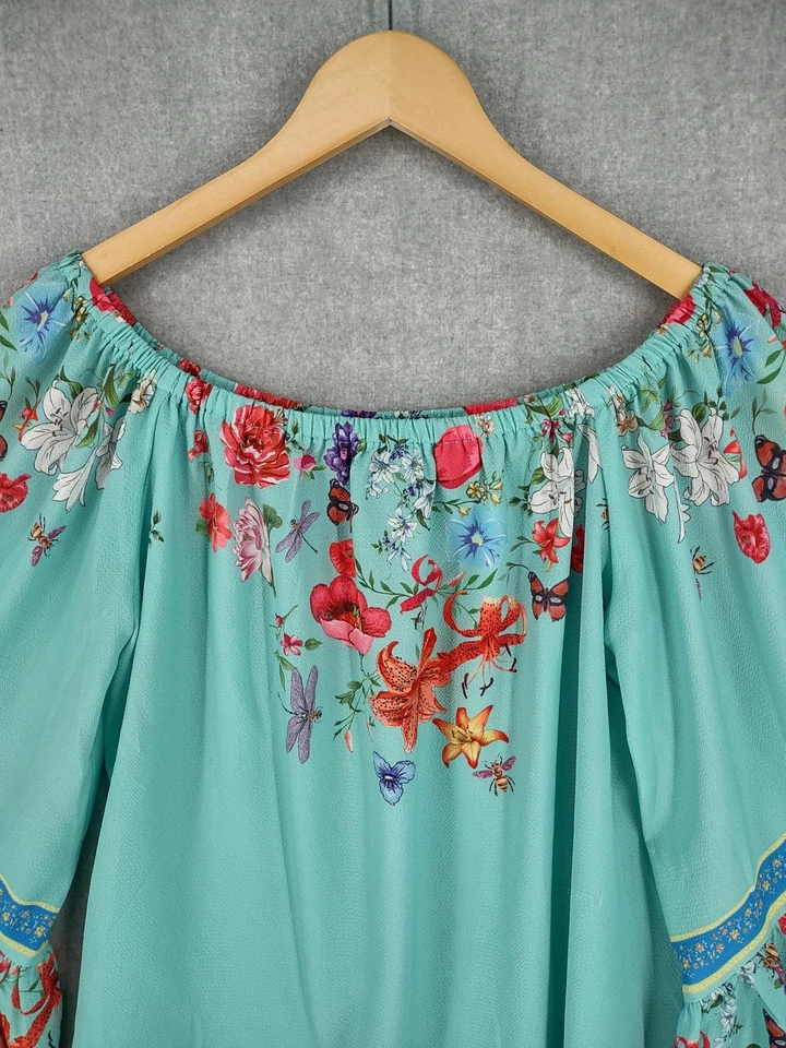 Top Umgee Hombro Descubierto Para Mujer Grande Floral Manga Campana Boho Festival Elegante Fluido Foto 3 de 4
