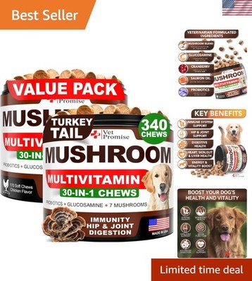 Turkey Tail & Lions Mane Dog Chews - 340 Count Multivitamin for All Breeds