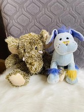 Bundle Set of Two Plush Stuffed Animals - Elephant and Blue Dog