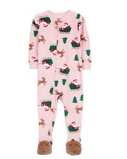 Carters Child of MIne Footed Santa Sleigh Reindeer Zipper Sleep Play Sz 12M NWT