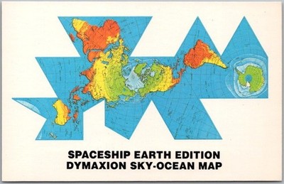 c1982 ''SPACESHIP EARTH WORLD MAP'' Postcard Dymaxion Map / Buckminster Fuller