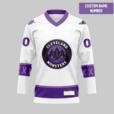 Personalized Cleveland Monsters Hockey Fight Cancer Hockey Shirt V-neck Men's