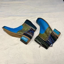SOCOFY Boho Retro Embellished Turquoise Multicolor Ankle Boots Size 42 US11