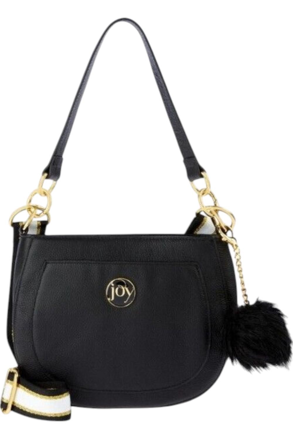 Шикарная кожаная сумка через плечо JOY Chic из антибактериальной кожи с помпоном черного цвета