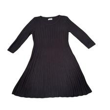Calvin Klein Sweater Dress Black Cable Knit Fit Flare Long Sleeve Size XL