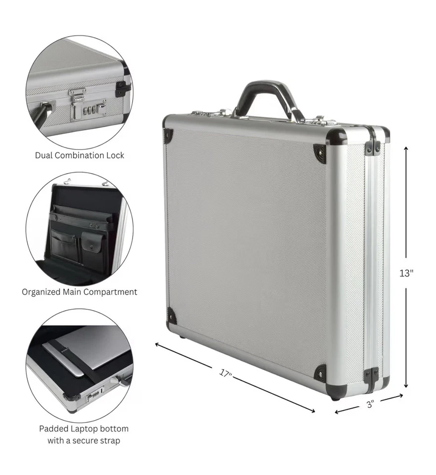 Executive 铝制公文包 加厚 便携式电脑 公文包 男式 硬壳 公文包 — 第 3/4 张图片