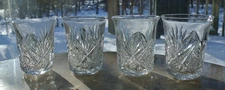 4 American Brilliant Period Hand Cut Glass Hobstar and Fan Motifs  Glasses