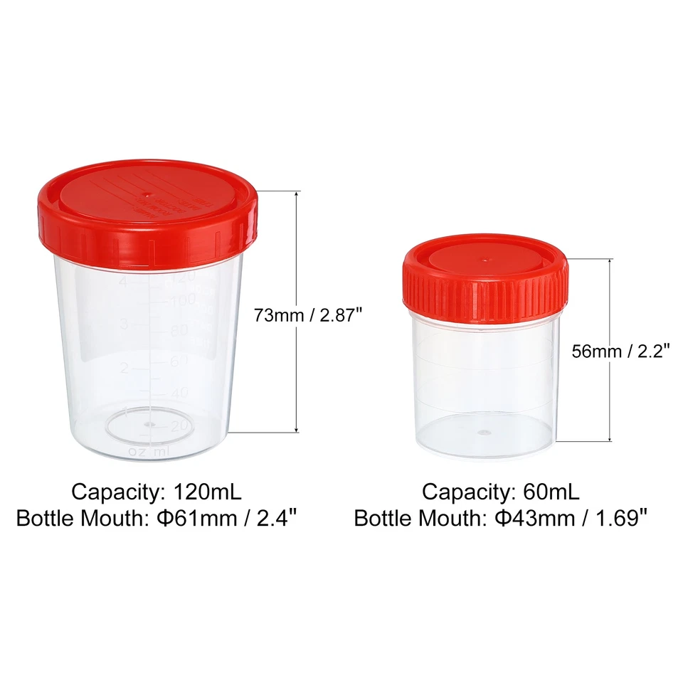 60mL 120mL Sample Cups Sample Containers Leak Proof Screw Cap for Lab Home Red - Imagem 2 de 4
