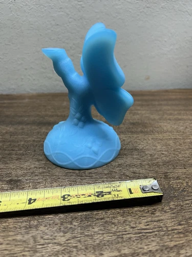 Vintage Fenton Blue Satin Glass Butterfly Ring Holder Figurine Boho Vanity Decor