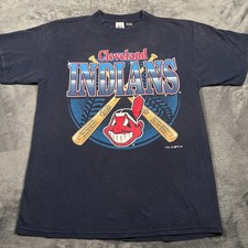 Vintage 1997 Cleveland Guardians T-Shirt Mens Large Navy Blue Logo 7 Baseball