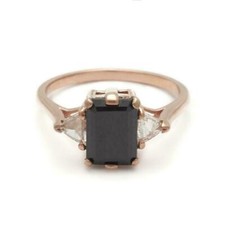 1.2ct Simulated Black Diamond Trillion Accents Trilogy Ring Rose Gold Plated