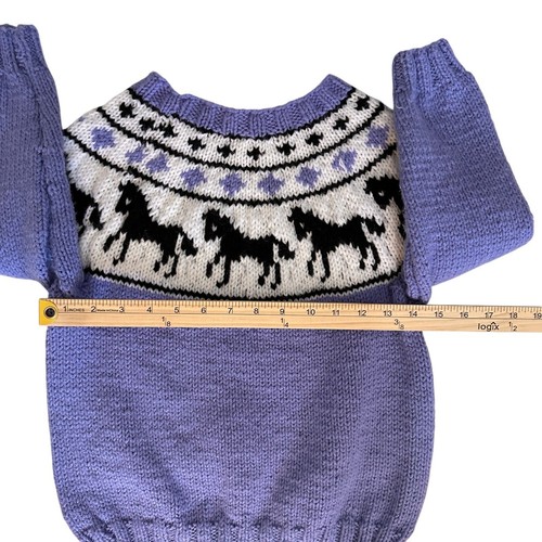 Handmade Girls Purple Black White Scoop Neck Horse Sweater Size 7/8 - Picture 5 of 5