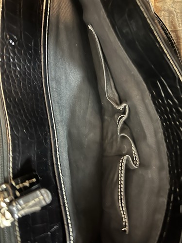 Liz Claibourne Black Faux Croc Laptop Briefcase Satchel Designer Messenger Bag - Picture 8 of 24