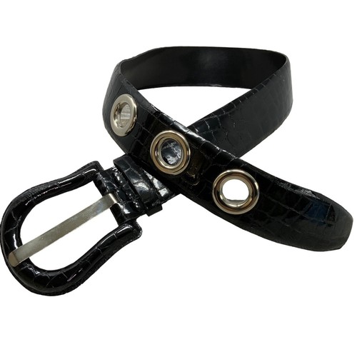 Sandy Duftler Designs Black Leather Reptile Embossed Wide Belt Size Small 27-32