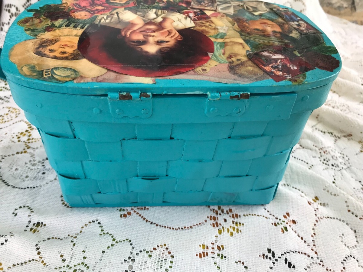 Vintage Basket Handbag Weave Wood Lid & Handle Handmade Vintage Basket Handbag Weave Wood Lid & Handle Handmade