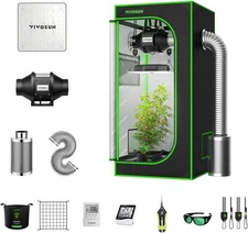 2 x 2 ft. Grow Tent Kit Complete, 24"x24"x48" Grow Tent Complete System with VS1