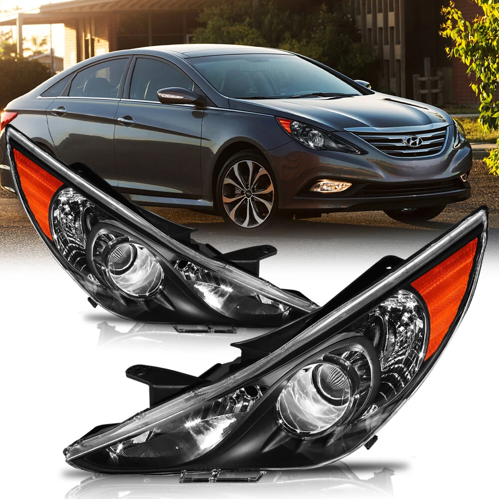 For 2011 2014 Hyundai Sonata Pair Headlights Headlamp Black