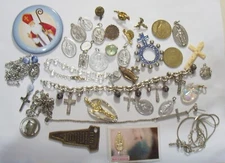35 vintag assorted religious catholic Saints pendants Christian items lot FC1286
