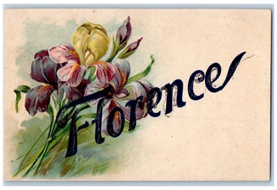 Girls Name Postcard Florence Glitter Flowers Embossed 1907 Posted Antique