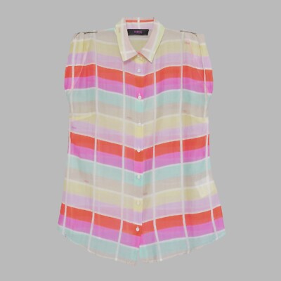 Versus Versace Blusentop gestreift kariert Baumwolle Seide | IT 44 | UK 12