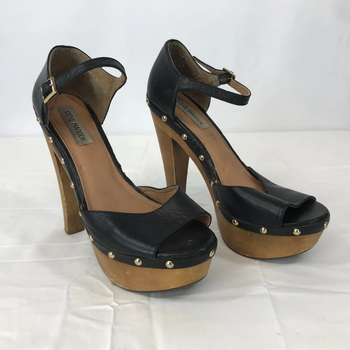 Vintage 90s y2k Steve Madden Wooden Chunky Platform Heels Size 9