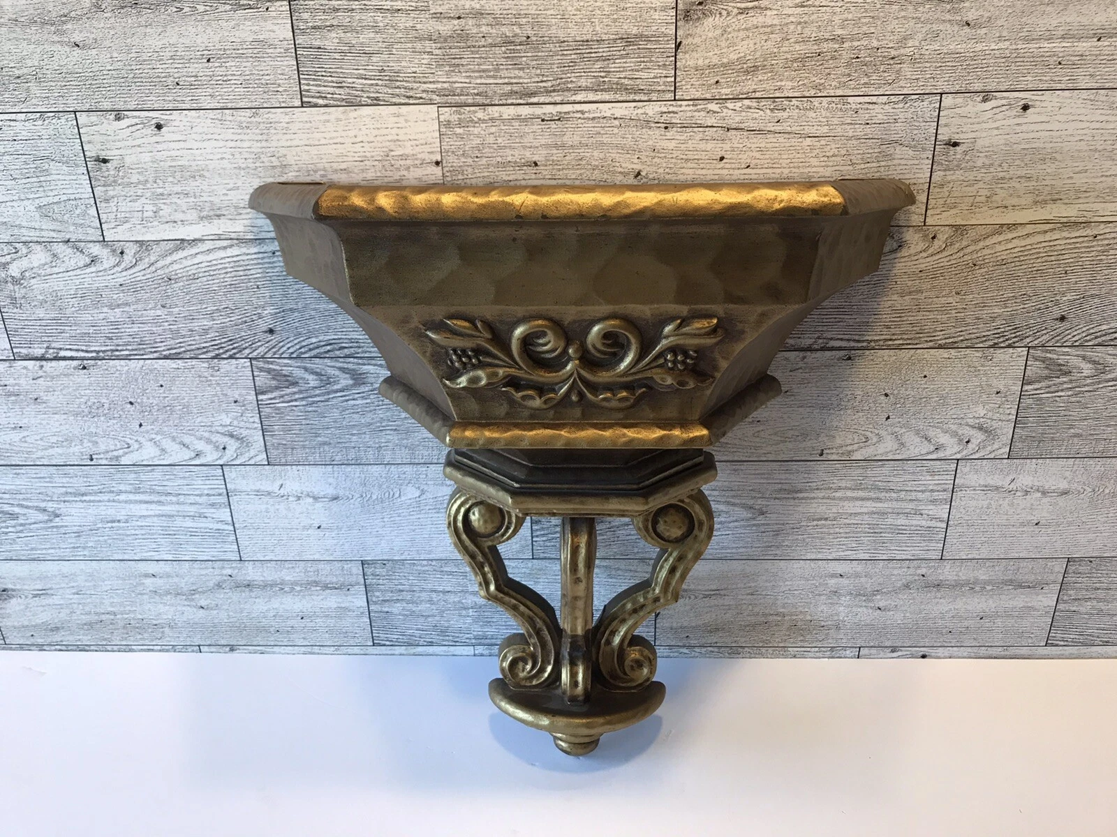 Vintage Hollywood Regency Gold Ornate Wall Hanging Plastic Shelf