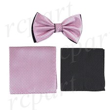 New Men's Pre-tied Bow tie  2 hankie set Pink black check formal wedding prom