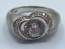 Vintage Sterling Silver Diamonique Cubic Zirconia Heart Ring Size P (J2099)