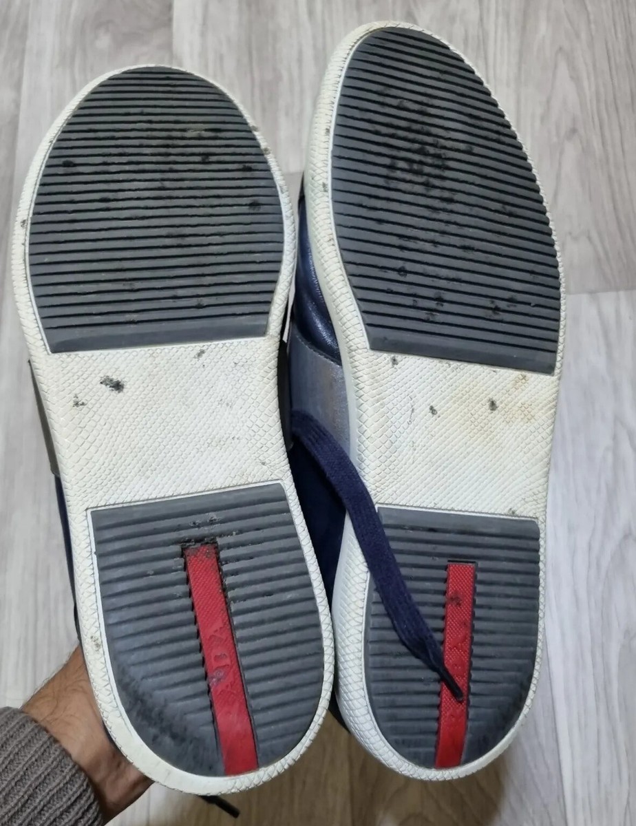 Prada Shoes Blue Metal Sneakers Leather Rare Unisex Shoes