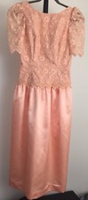 Vintage satin peach colored dress size S handmade short sleeved