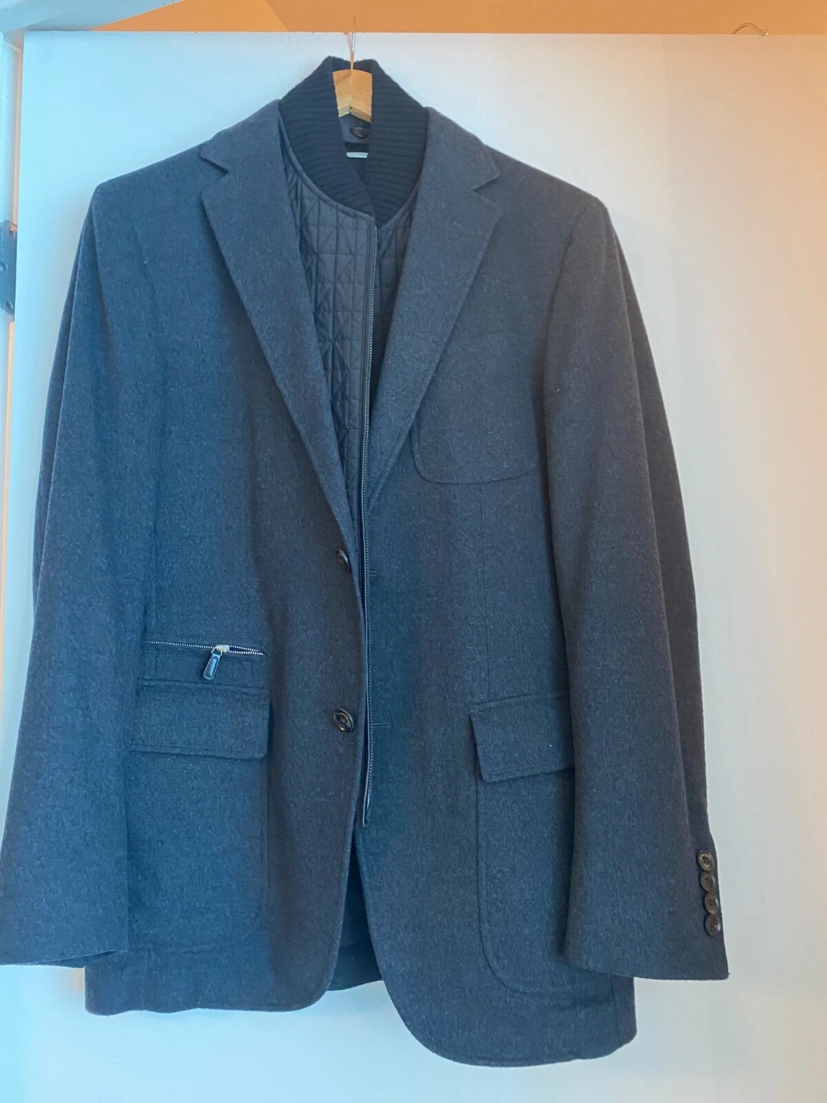 Ermenegildo Zegna Coat Mens Wool Jacket Soft Black Lined Large Sz 48R
