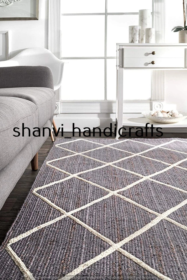 Grey Color Natural Decorative Indian Braided Rectangle Area Rug Floor Carpet Rag - Image 4 of 4