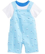 Baby Boys Set First Impressions Shirt Shortall Boat Blue White Infant 6M 9M NWT