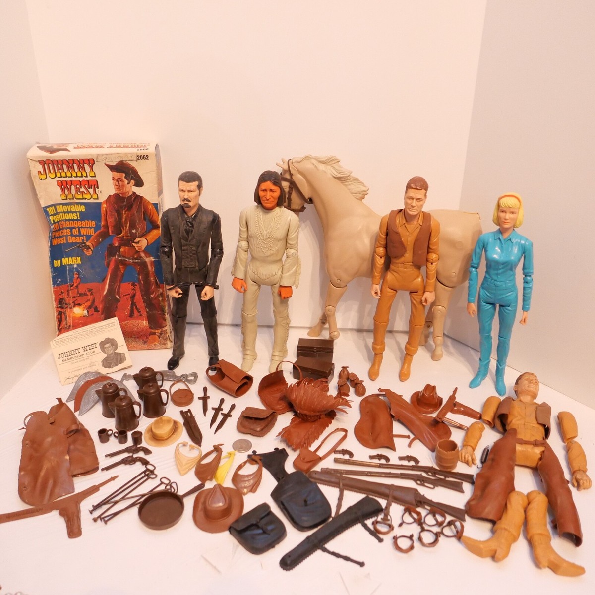 Vtg. Marx Johnny West figures & Accessories Lot Sam Cobra Geronimo
