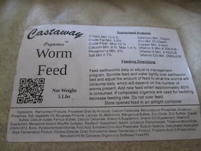 Castaway Organics Worm Food Chow for Composting &  Bait Worms - 5 Pounds NOS