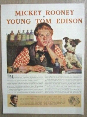 1940s Vintage Movie Ad YOUNG TOM EDISON w/ MICKEY ROONEY MGM - A18