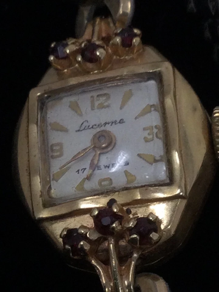 Vintage SÓLIDO OURO AMARELO 14K Relógio Mecânico Feminino Suíço 17 Joias por LUCERNE - Imagem 3 de 4