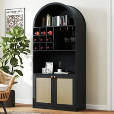 71"Coffee Wine Bar Cabinet for Liquor Glasses Farmhouse Buffet Sideboard Kitchen