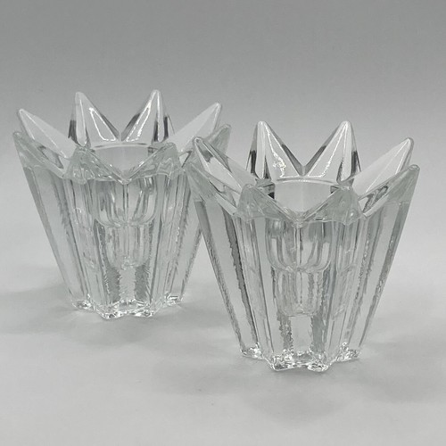 Juego de 2 candelabros de pilar Art Deco de vidrio transparente estrella puntiaguda de colección - Imagen 2 de 5