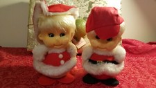 VTG 60's or 70's Boy Girl Santa Claus Flocked Styrofoam Dolls/Decoration