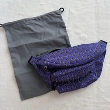 Balenciaga Paisley Logo Embroidered Waist Shoulder Bag Blue Used